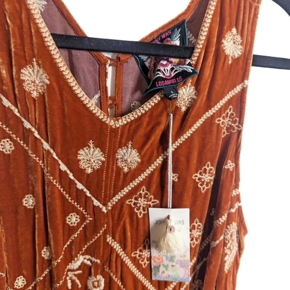 NWT Johnny Was Velvet Orange Candy Glaze Embroidered Sleeveless Dress Size Small - Picture 2 of 7